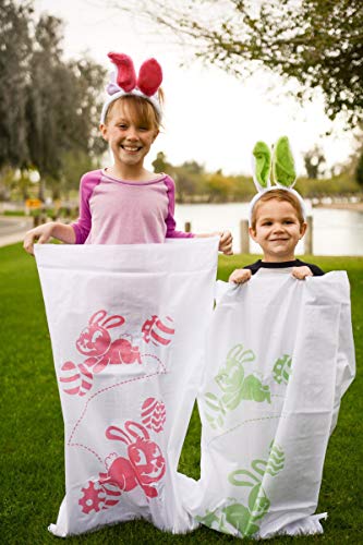6 Potato Sack Race Jumping Bags 40 x 24 with Bunny Ears Headbands for All Ages Kids Easter Theme Party Favor, Easter Eggs Hunt Game Activities, Party Supplies, Party Games, Great Family Games.