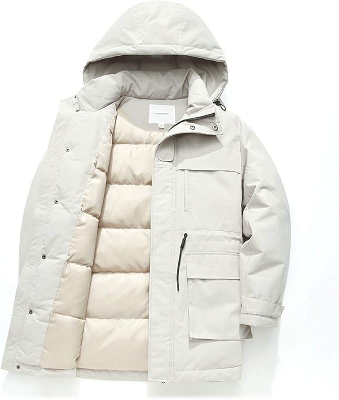 Amazon メンズ厚手のダウンジャケットのフード付きの取り外し可能な冬の防風屋外のダウンコート ベージュ Size Xl コート ジャケット 通販