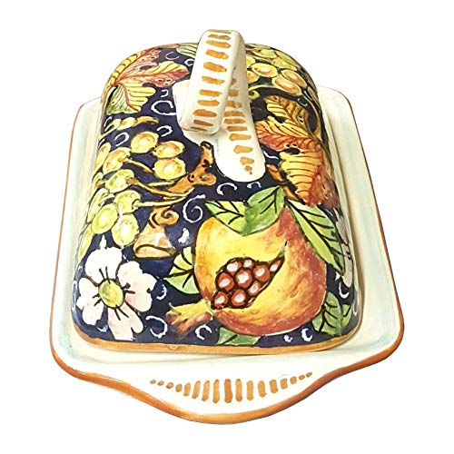 CERAMICHE D'ARTE PARRINI- Italian Ceramic Butter Dish Hand Painted Decorated Grape Made in ITALY Tuscan Art Pottery