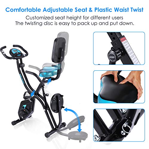 ANCHEER Indoor Exercise Slim Folding Bike,3 in1 Stationary Cycle Recumbent