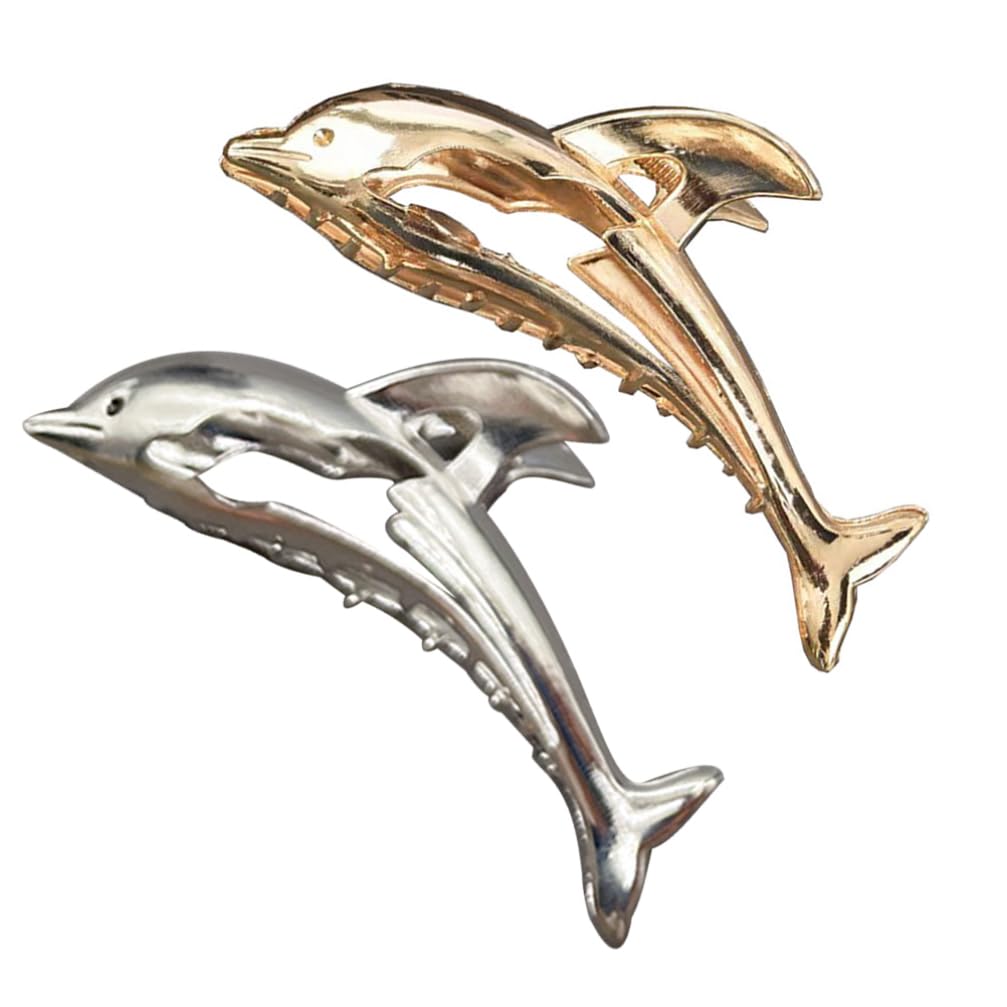 FRCOLOR Hair Clips for Women 2 Pieces Large Hair Clips Dolphin Hair Claw Clips Large Hair Jaw Clamp Dolphin Claw Clips for Thick Hair, Gold and Silver