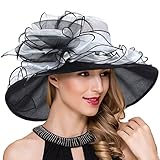 Lady Organza Kentucky Derby Church Dress Wedding Ruffles Wide Brim Floral Tea Party Hats S056 (S603-White)