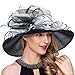 Women Organza Kentucky Derby Church Dress Fascinator Wide Brim Wedding Tea Party Hats (Floral White)