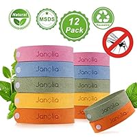 Janolia 12 Pcs Natural Citronella Bracelet, DEET-Free Non-Toxic for Indoor Outdoor, Adjustable for Adult and Kids, Perfect for Camping, Hiking, Travelling