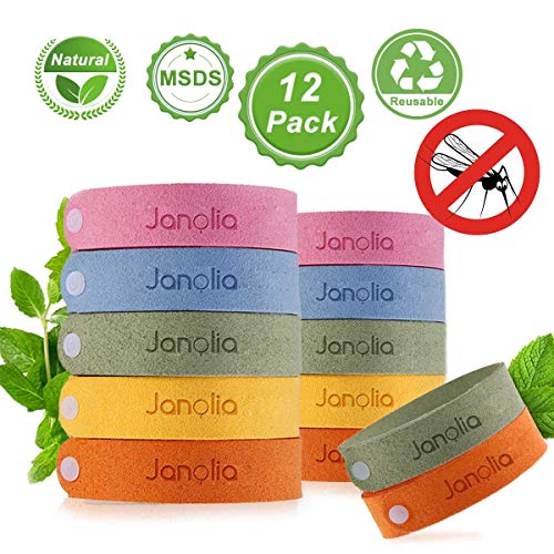 Janolia 12 Pcs Natural Citronella Bracelet, DEET-Free Non-Toxic for Indoor Outdoor, Adjustable for Adult and Kids, Perfect for Camping, Hiking, Travelling