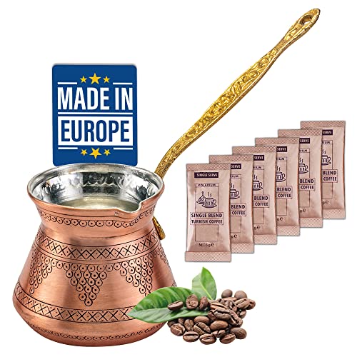 Handmade Turkish Coffee Pot - 425ml Arabic Cezve, Solid Copper, Stovetop, Ibrik