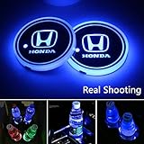 2pcs LED Car Cup Holder Lights for Honda, 7 Colors Changing USB Charging Mat Luminescent Cup Pad, LED Interior Atmosphere Lamp