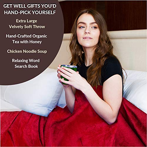Get Well Gifts Basket Box - Includes Luxury Blanket Organic Tea Soup and Book | Get Well Gift Baskets for Women Men Teens Friends | Get Well Care Package Presented in Beautiful Gift Box with Ribbon