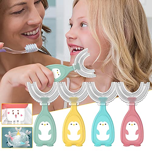 Kids UShaped Toothbrush, Manual Training Tooth Brush, Food Grade Soft Silicone Brush Head, 360