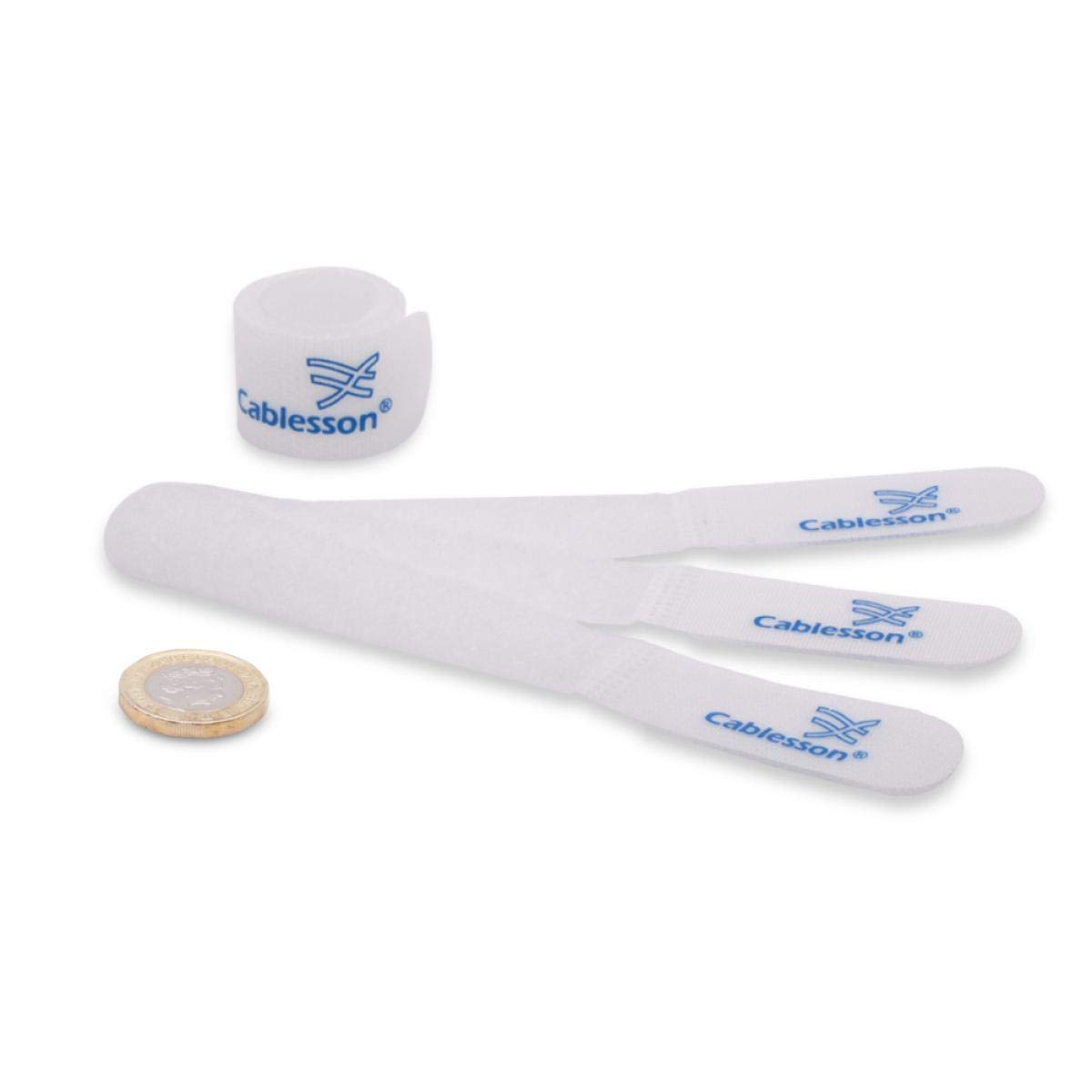 Cablesson Reusable Releasable Hook and Loop Nylon Cable Ties - Pack of 10 - Slim Pack - Straps and Keep wire cord tidy - White