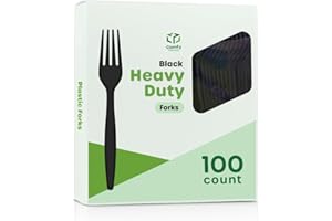 GUSTO Comfy Package [100 Pack] Basic Black Plastic Forks, Heavy Duty Disposable Utensils - Perfect for Parties, Events, and Catering