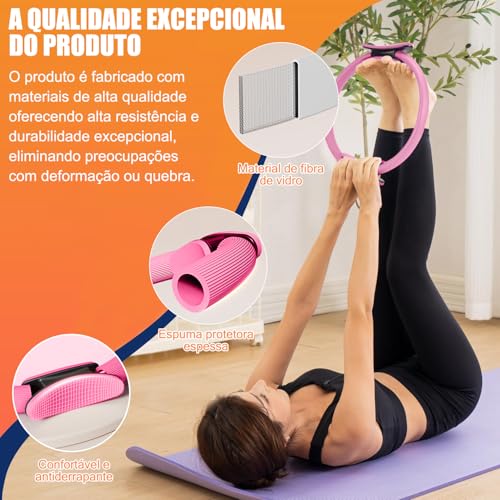 Kit Essencial de Pilates para Mulheres, Kit de Pilates para Exercícios em Casa, Equipamento de Pilates, Conjunto de Anel e Bola de Pilates com Faixas de Resistência e Bumbum, Anéis de Pilates de 38cm