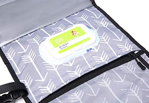 ELENTURE Diaper Changing Pad, Baby Infant Portable Travel Changing Station Mat Bag with Kneecap (White Arrowhead) - Thumbnail 6