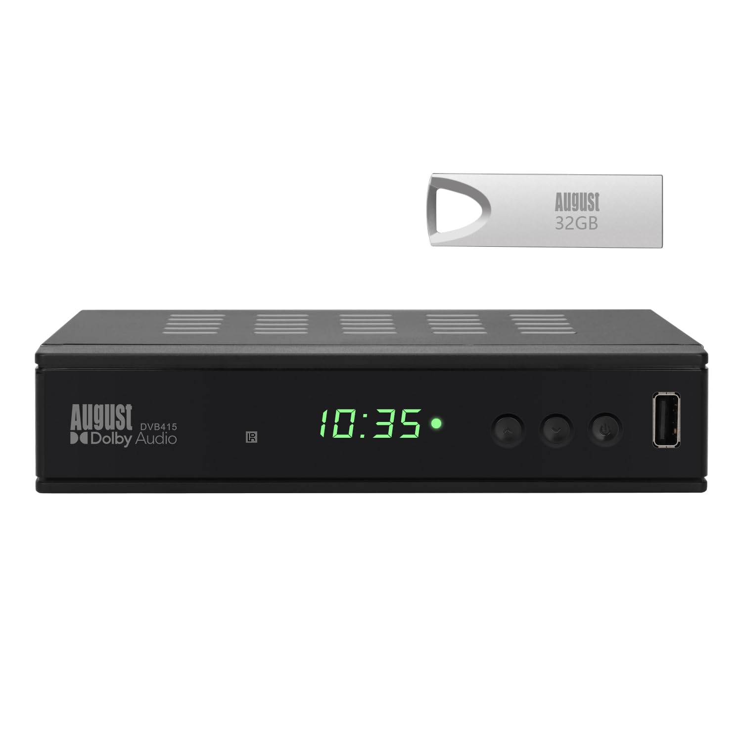 August DVB415 Freeview HD Box Recorder - 1080P Set Top Receiver Boxes for TV with Multimedia Player PVR for Recording, EPG, Timeshift, HDMI Scart, TV Aerial Required, 32G USB Stick Included