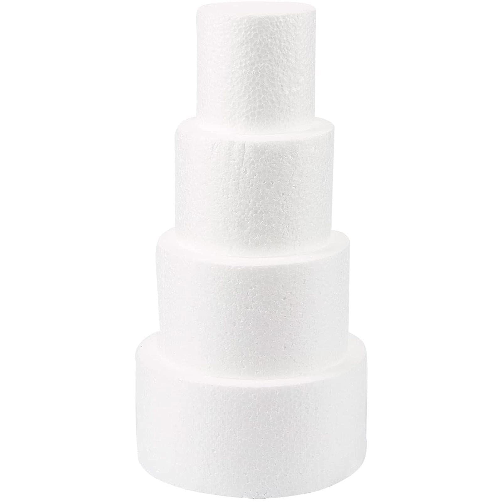 Photo 1 of Juvale Round Foam Cake Dummy - 3", 4", 5" & 6" Dia x 3" H White 4-Pack - Cake Decorating Foam & Faux Wedding Props