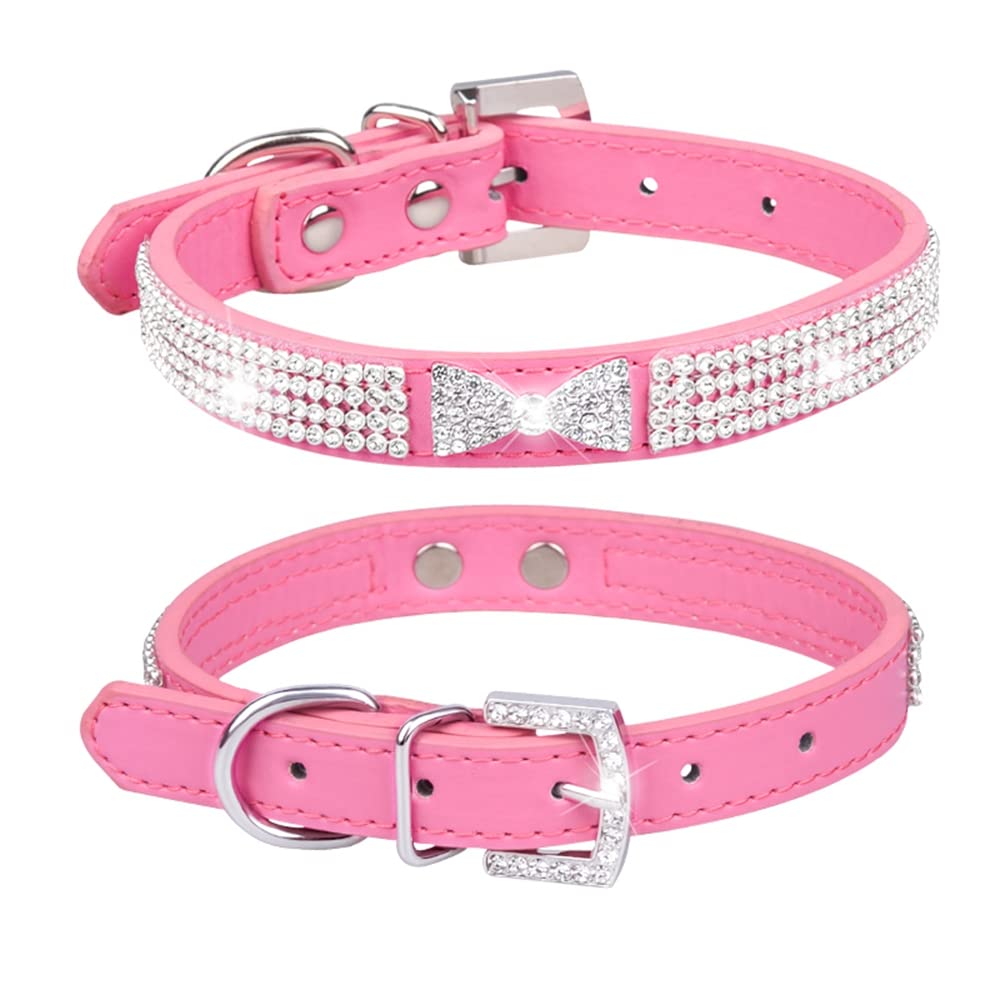 haoyueer Cute Dazzling Sparkling Elegant Fancy PU Leather Bling Rhinestone Crystal Jeweled Pet Cat Dog Puppy Collar … (M, Hot Pink-3) — image 1