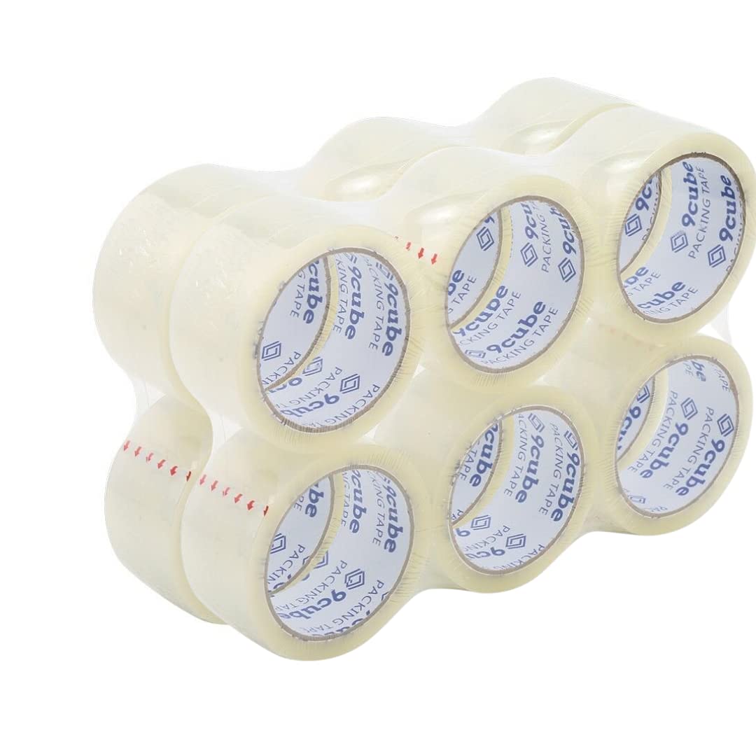 9Cube 12 Clear Packing Tape, Strong Thick Secure Water Resistant For Carton Moving Home, Parcel Packaging Shipping Postage, House Adhesive Cardboard Wrapping Sellotape,General Purpose Transparent