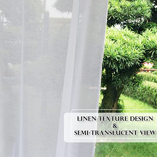 PONY DANCE Voile Curtains, White Transparent Curtain, Set of 2, Living Room Curtains with Eyelets, Linen Look, Sheer Curtains, H 213 x W 137 cm, White