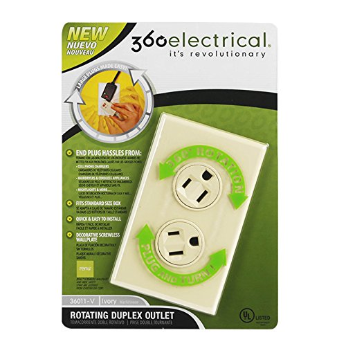 360 Electrical Rotating Duplex Outlet For Large Bulky Plugs – Ivory -UL Listed Easy Install