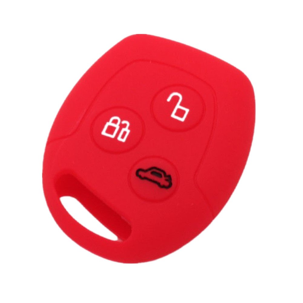 Happyit Silicone Car Key Remote Control Cover Case for Ford Mondeo Fiesta Focus C-Max KA GALAXY 3 Button Key (Red)