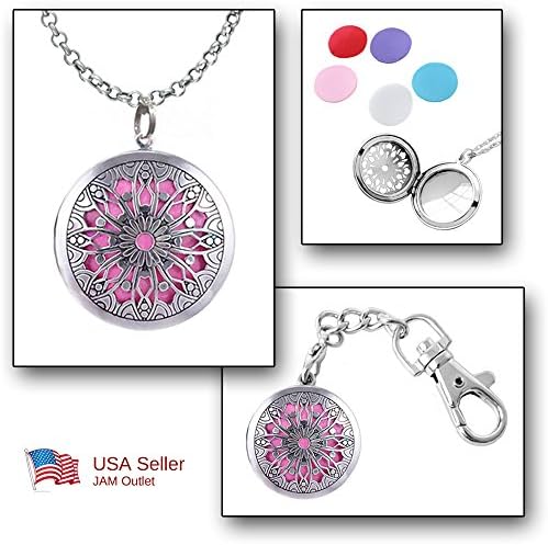 8 pc Antique Style Aromatherapy Essential Oil Diffuser Locket w/ DETACHABLE Key Chain, Rolo Chain &amp; 5 Pads