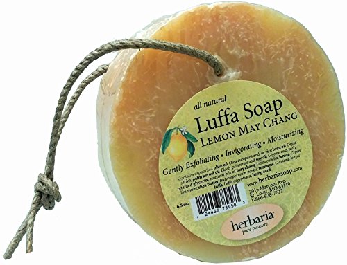 Herbaria Lemon May Chang Luffa natural handmade soap with embedded loofah -6.5 ounces