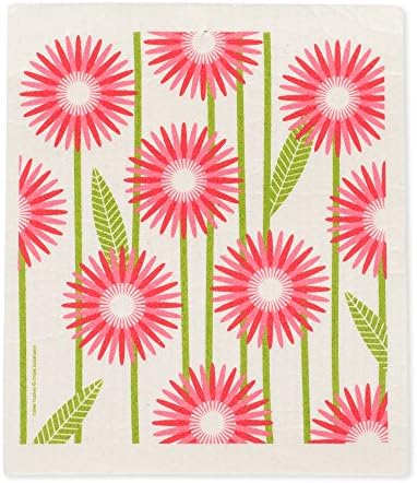 Pink Burst Daisies 7 x 8 Inch Absorbant Earth Friendly Swedish Dishcloth