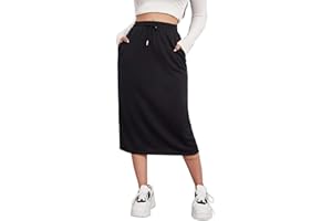 SOFIA'S CHOICE Women's Midi Skirt Drawstring High Waist Sweat Skirts with Pockets