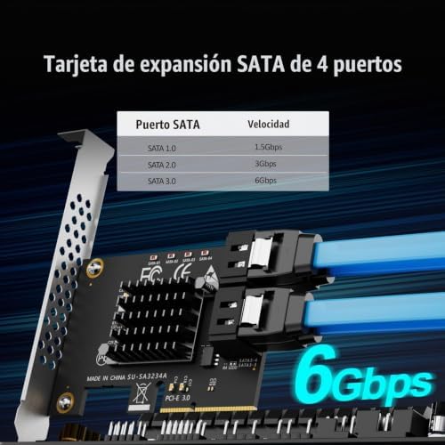 SA3234-C 4 portas placa de expansão PCIe X4 SATA com cabos SATA e de alimentação, compatível com Windows, Linux, Mac OS, NAS