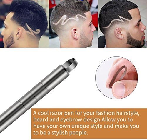 Shaver Pen Razor Sharp Hair Tattoo Trimming Tool, Chiulan Stainless Steel Salon Magic Engraved Pen DIY Eyebrows Beards Hair Styling Tools with 10 Blades and Tweezer Silver