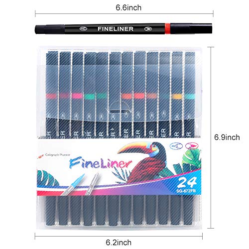 L\'aise vie Dual Markers Brush Pen, 0.4mm Fine Tip Markers & Brush Highlighter Pen Set of 24 for Adult Coloring, Journaling