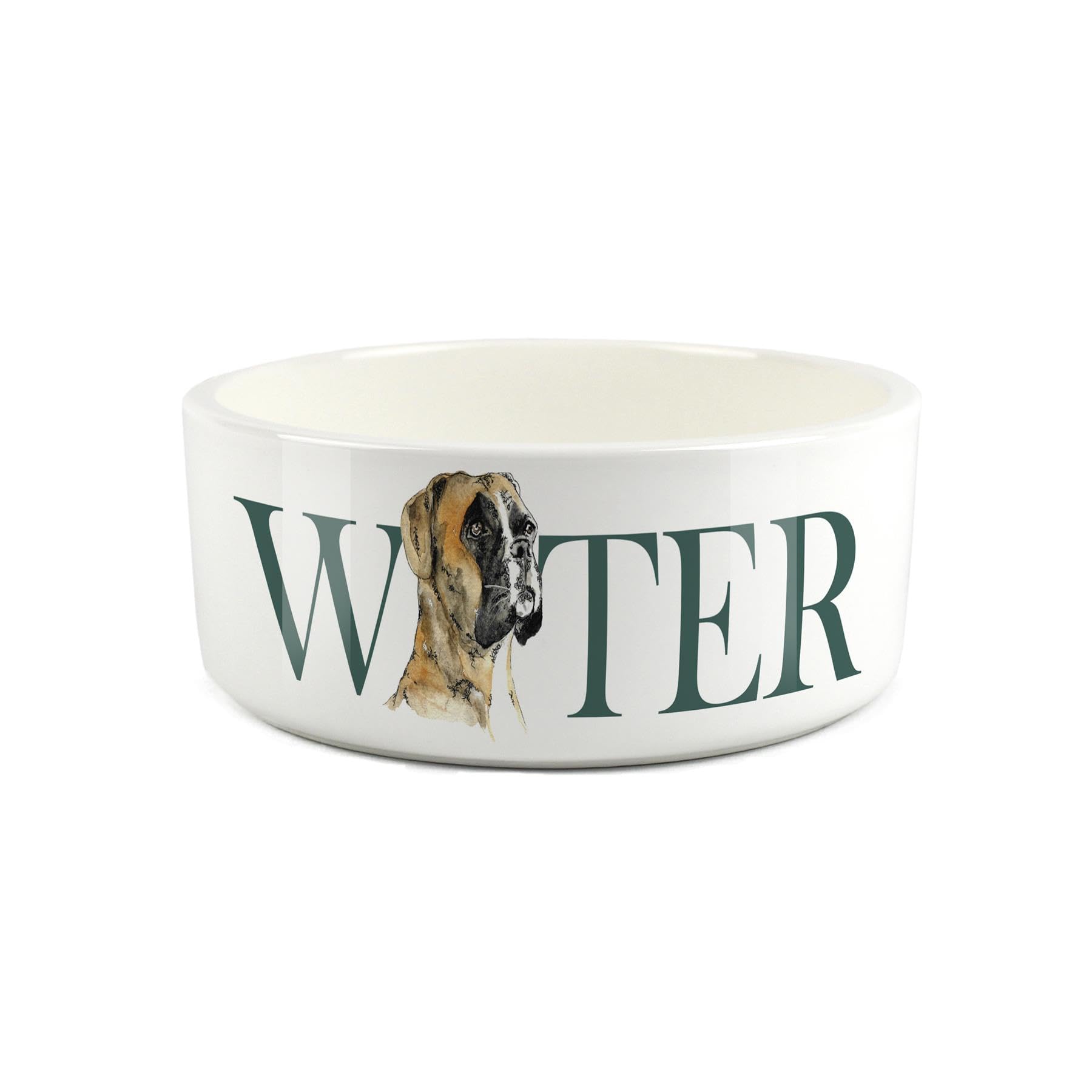 Boxer Pet Bowl - Large Ceramic Water Bowl - White Water Dish For Dogs