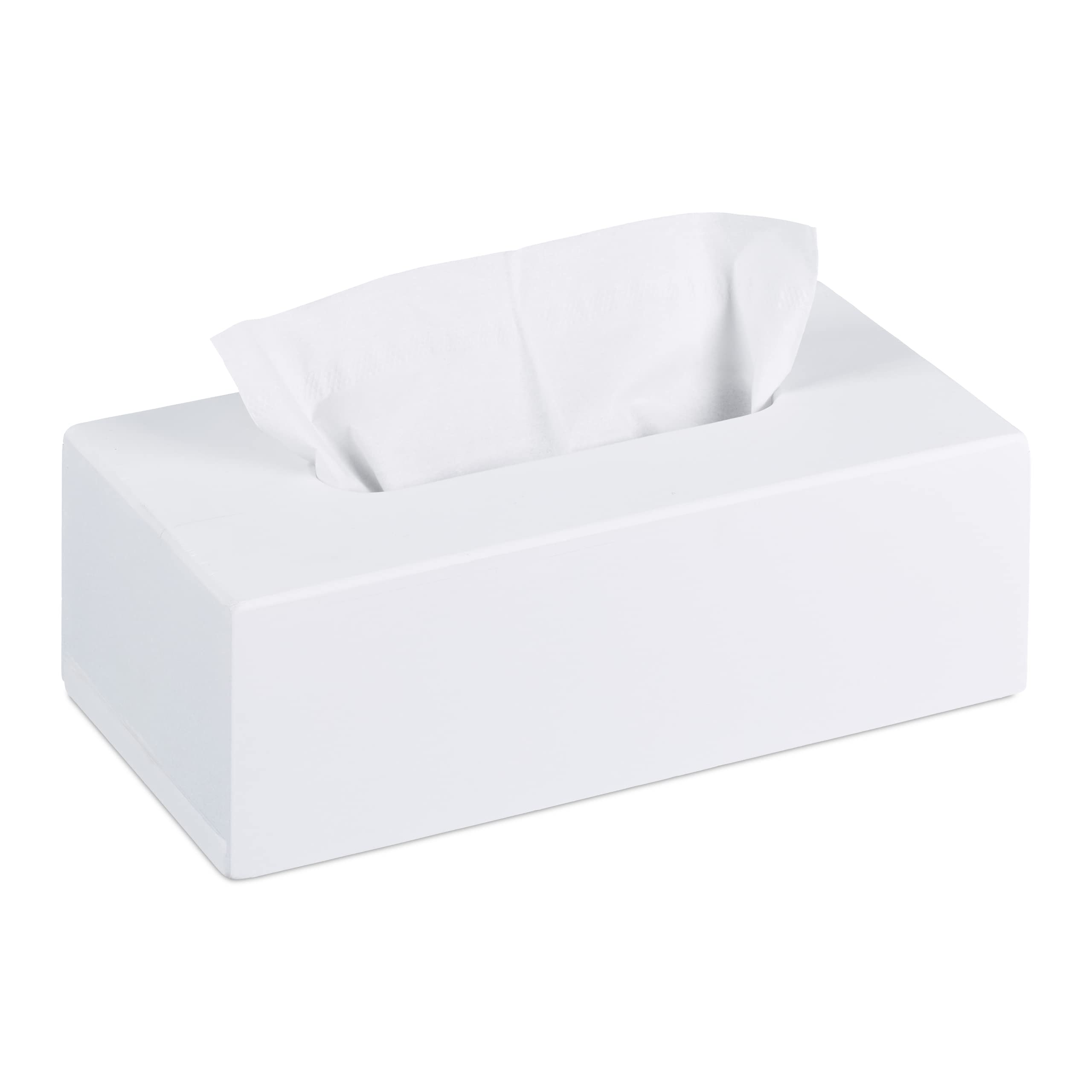 Relaxdays Bamboo Tissue Box, Paper Tissue Box Cover with Sliding Floor, Wooden Dispenser Case, HWD: 7.5 x 24 x 12 cm, White