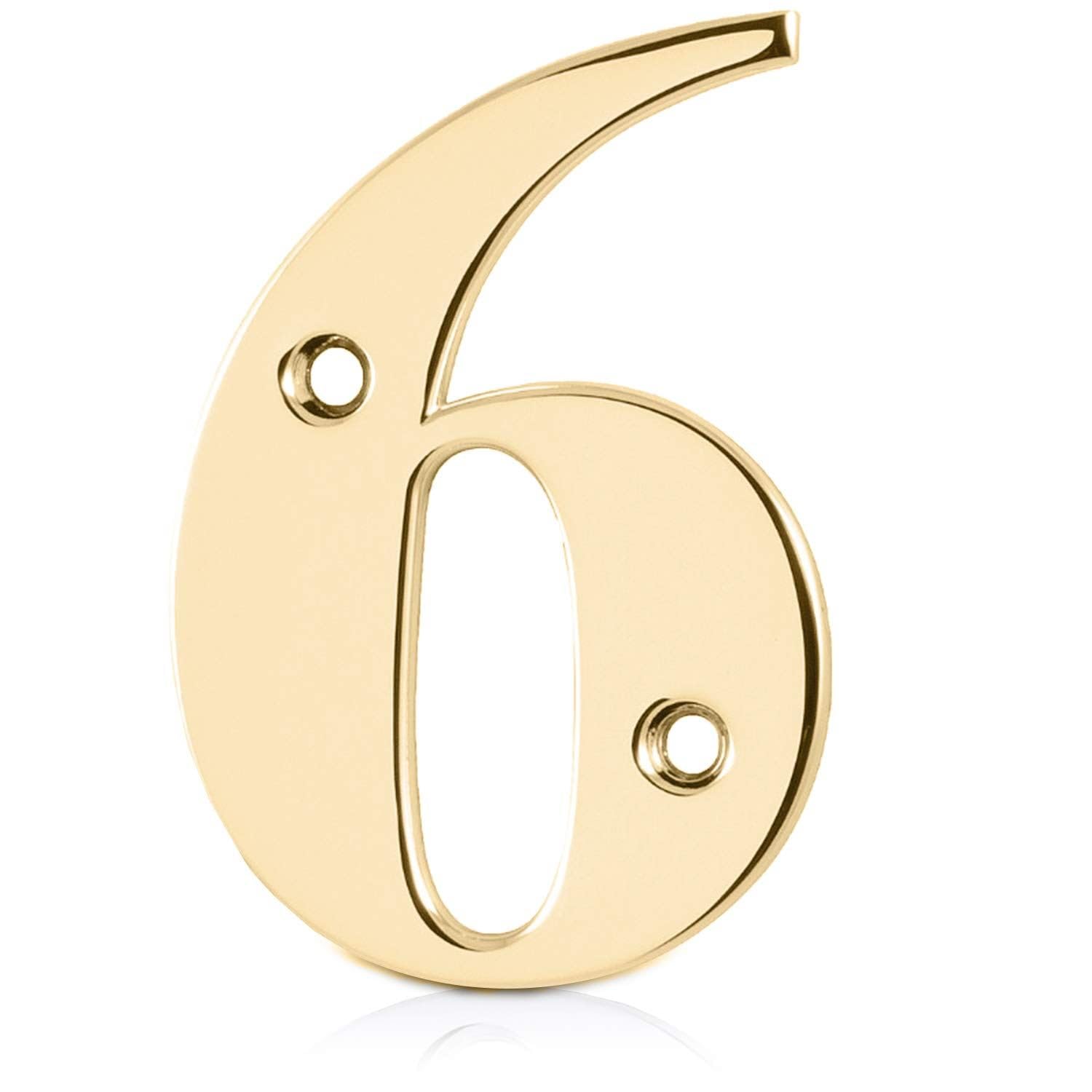 XFORT Polished Brass Front Door Number 6, House Number Suitable for All Door Types including Wooden, uPVC, and Composite.