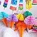 Supla Ice Cream Party Decorations Set 6.56' Ice Cream Paper Garland Banner and 7 Ice Cream Tissue Paper Ice Cream Cone Honeycomb Balls 12.4