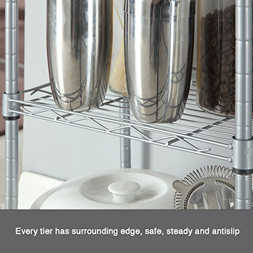 JS HOME 3-Tier Wire Shelving Rack with S Hooks and Extra Shelf Liner, Chrome