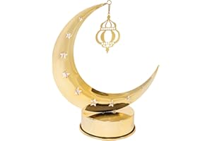 KEPATO Ramadan Lantern,Moon Star LED Night Light Eid Mubarak Lamp Hanging Lantern Gift for Home Eid Party Decoration Gold Moon Light