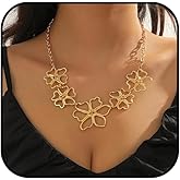 KONPJE Gold Chunky Flower Necklace for Women Large Flower Necklace Chunky Floral Necklace Adjustable Chunky Blossom Necklace Fashion Statement Jewelry