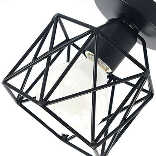 Vintage Ceiling Light, MKLOT Ecopower Industrial Style Square Semi Flush Mount Ceiling Lighting Lamp Fixture 5.91" Wide with Cage in Black
