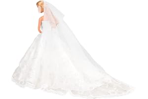 BARWA Wedding Dress with Veil White Princess Evening Party Clothes Wears Dress Outfit Set for 11.5 Inch Doll