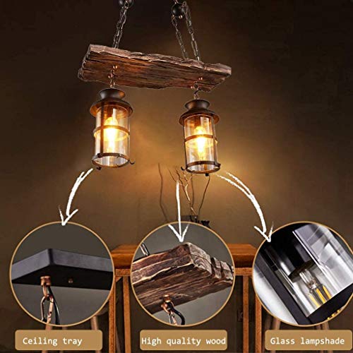 Hanglamp E27 Pastorale Landelijke Stijl Hanglamp Retro Hout Zwart Glas Lampenkap Ijzeren Ketting in Hoogte Verstelbaar… - Afbeelding 7