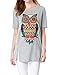Allegra K Women Short Sleeve Cartoon Owl Prints Side Split Loose Fit Shirt, Light Grey, Medium / US 10