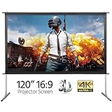 Yaheetech 120-INCH 16:9, 4K Ultra HD, Active 3D, HDR Ready Portable Movie Home Theater Projector Screen Front Projection with Stand Legs and Carry Bag