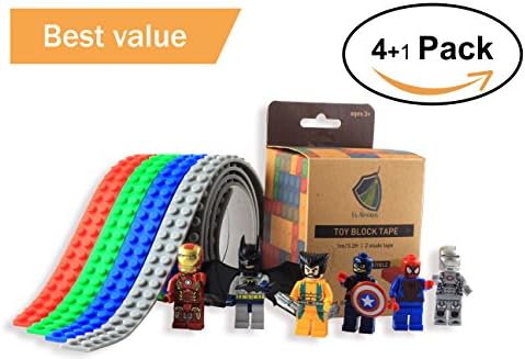 La Alexians 4 Roll Block Tapes (1m/roll)are Compatible with Lego Building block tapes self Adhesive base strips for lego toy Non Toxic food grade silicone reusable tapes. 1 mini figure kids toy gift