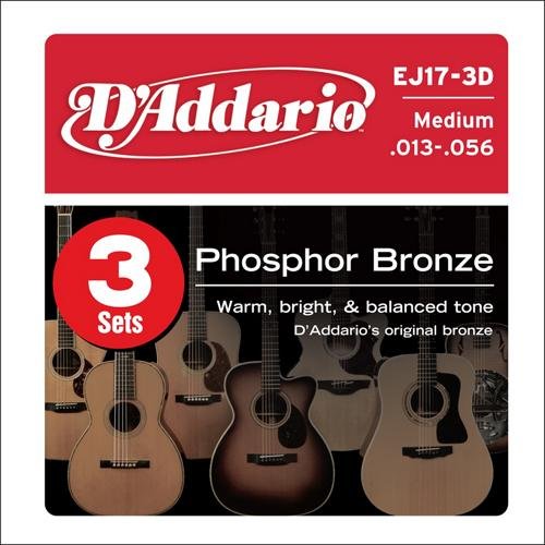 D'Addario EJ17 Phosphor Bronze Medium Acoustic Strings 3-Pack