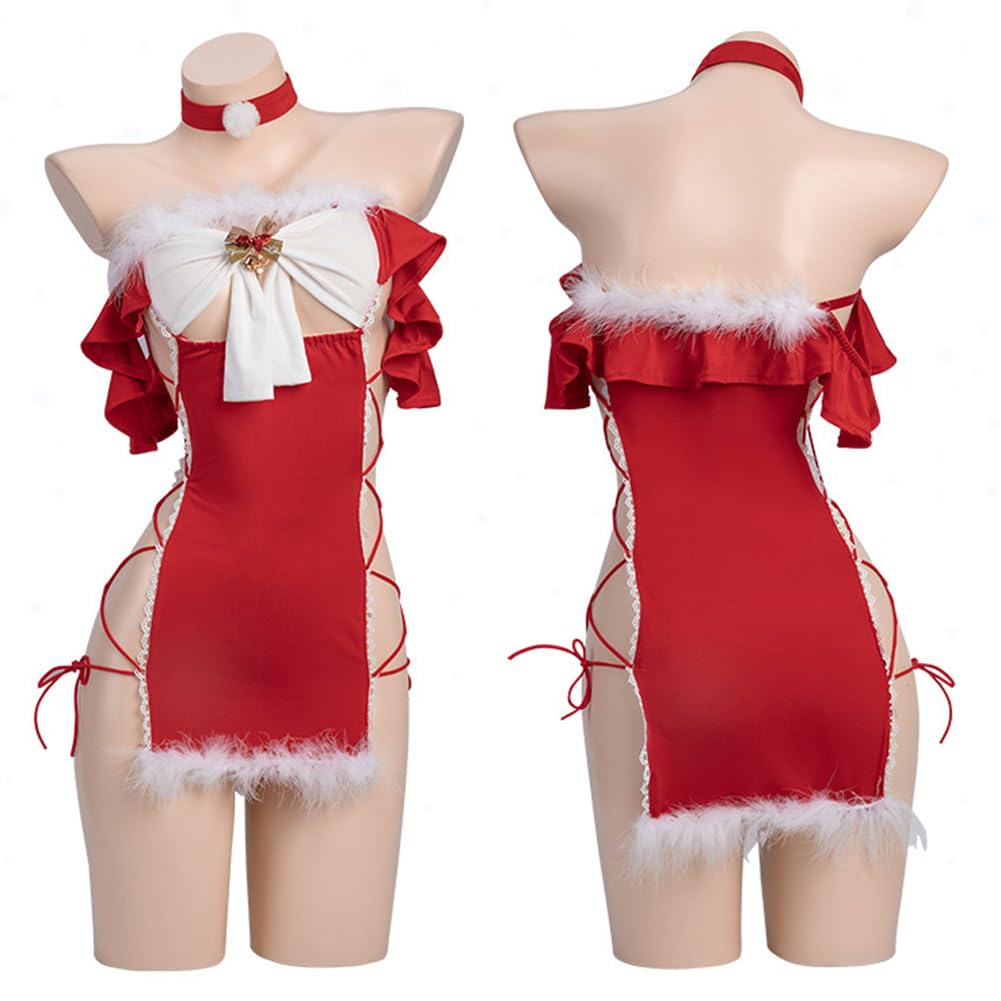 NOLCCTN Cosplay Women's Sexy Etch Lingerie, Super Extreme, Temptation Costume, Cute, Luxurious, 5-piece Set, Erotic Christmas Santa Clothing, One-Piece Costume, Bras, Stockings, Underwear, Girls,