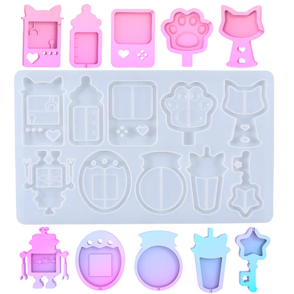 KyeeaDIY 10 PCS Quicksand Resin Moulds Set Resin Molds Casting Kits Shaker Mould Silicone Jewelry Epoxy Making or DIY Craft Keychain Pendant Jewellery Ornaments