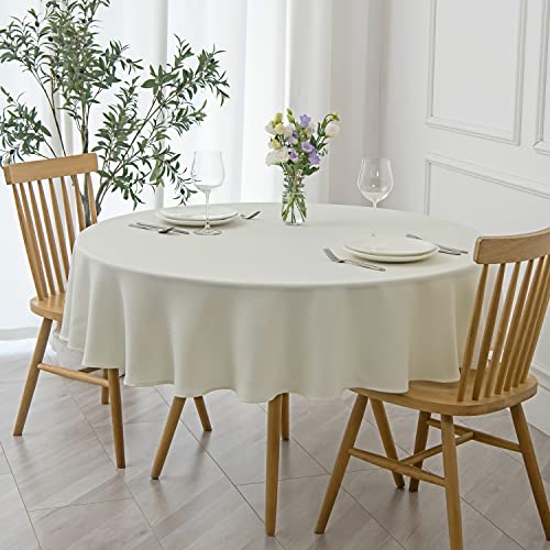Photo 1 of maxmill Round Textured Tablecloth Spill-Proof Wrinkle Free Soft Jacquard Table Cloth for Circular Table Cover, for Dining Room Buffet Banquet Parties Holiday Dinner, 70 Inch Ivory