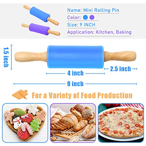 Koogel 9 Inch Mini Rolling Pin, 2 Pcs Kids Rolling Pin Small Rolling Pin Handle Rolling Pin for Home Kitchen Children Cake