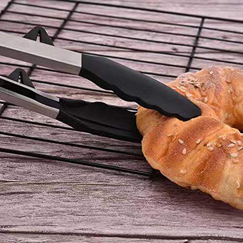 BPA Free Food Tongs with Silicone Tip and Stand, Premium Sturdy 12-inch Stainless-steel Locking Kitchen Tongs for Kitchen Cooking Barbecue Salad Grilling Frying Pastry
